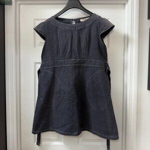 Utility Canvas Cap Sleeve Shift Dress Tie Waist USA 100% Cotton size small